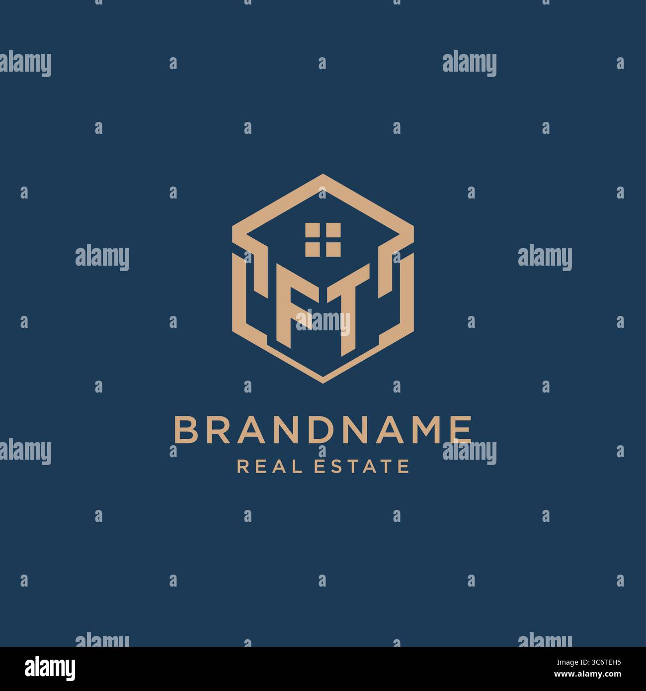 Initial FT hexagonal house roof shape icon logo design vector graphic Stock Vector