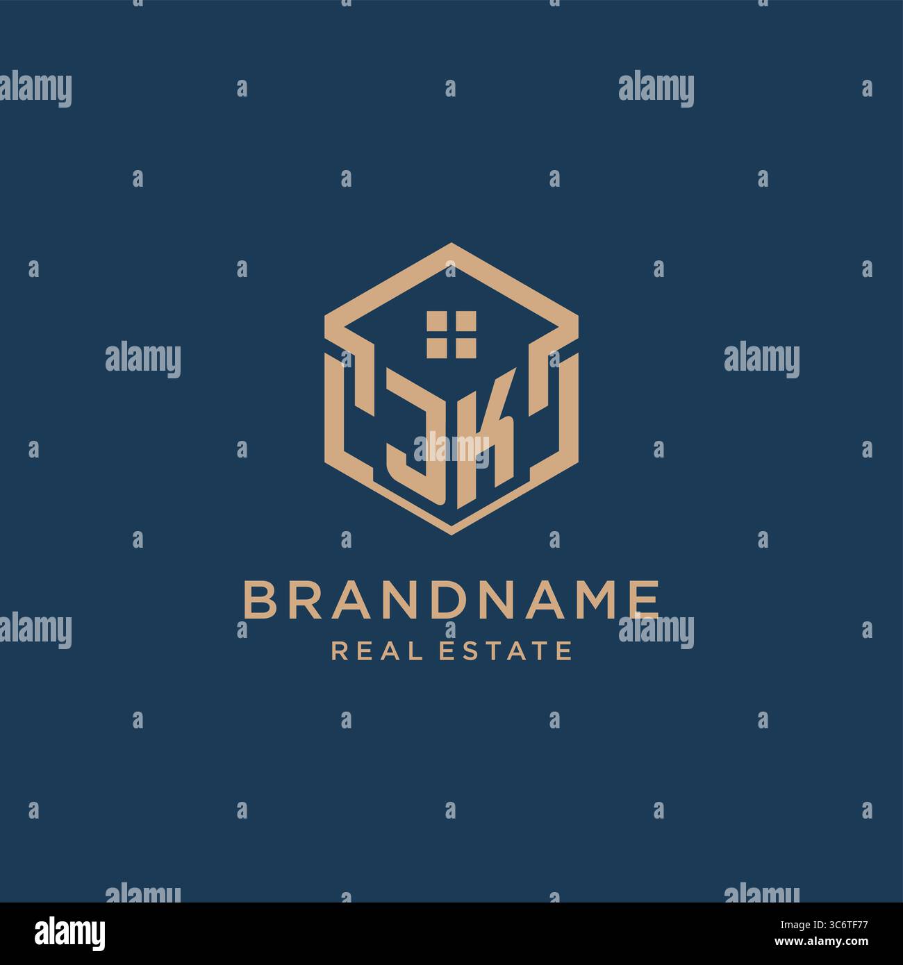Initial JK hexagonal house roof shape icon logo design vector graphic Stock Vector