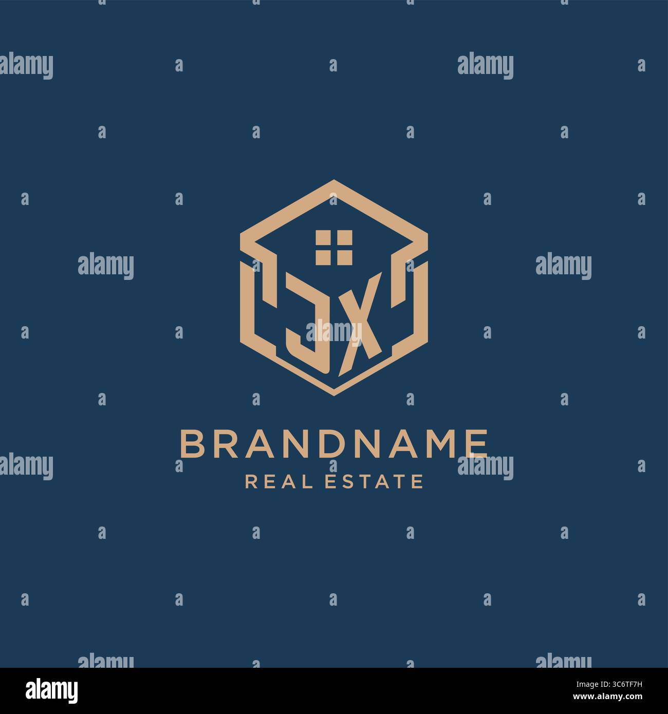 Initial JX hexagonal house roof shape icon logo design vector graphic Stock Vector