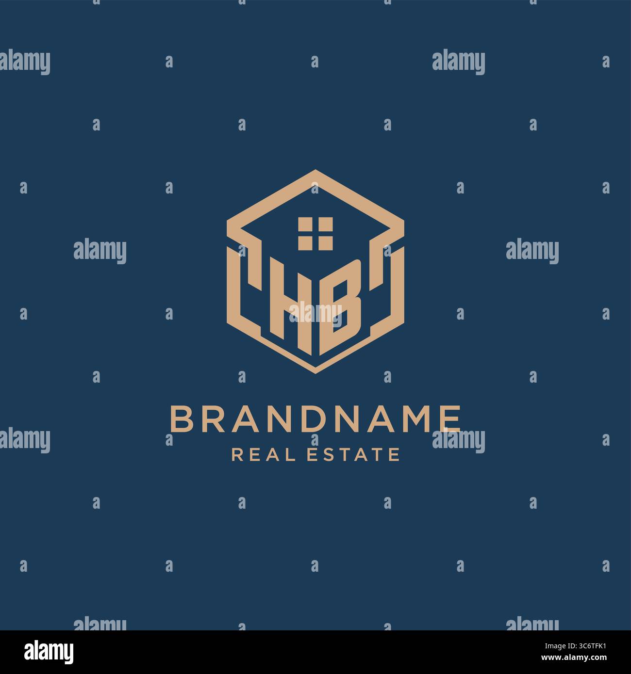 Initial HB hexagonal house roof shape icon logo design vector graphic Stock Vector