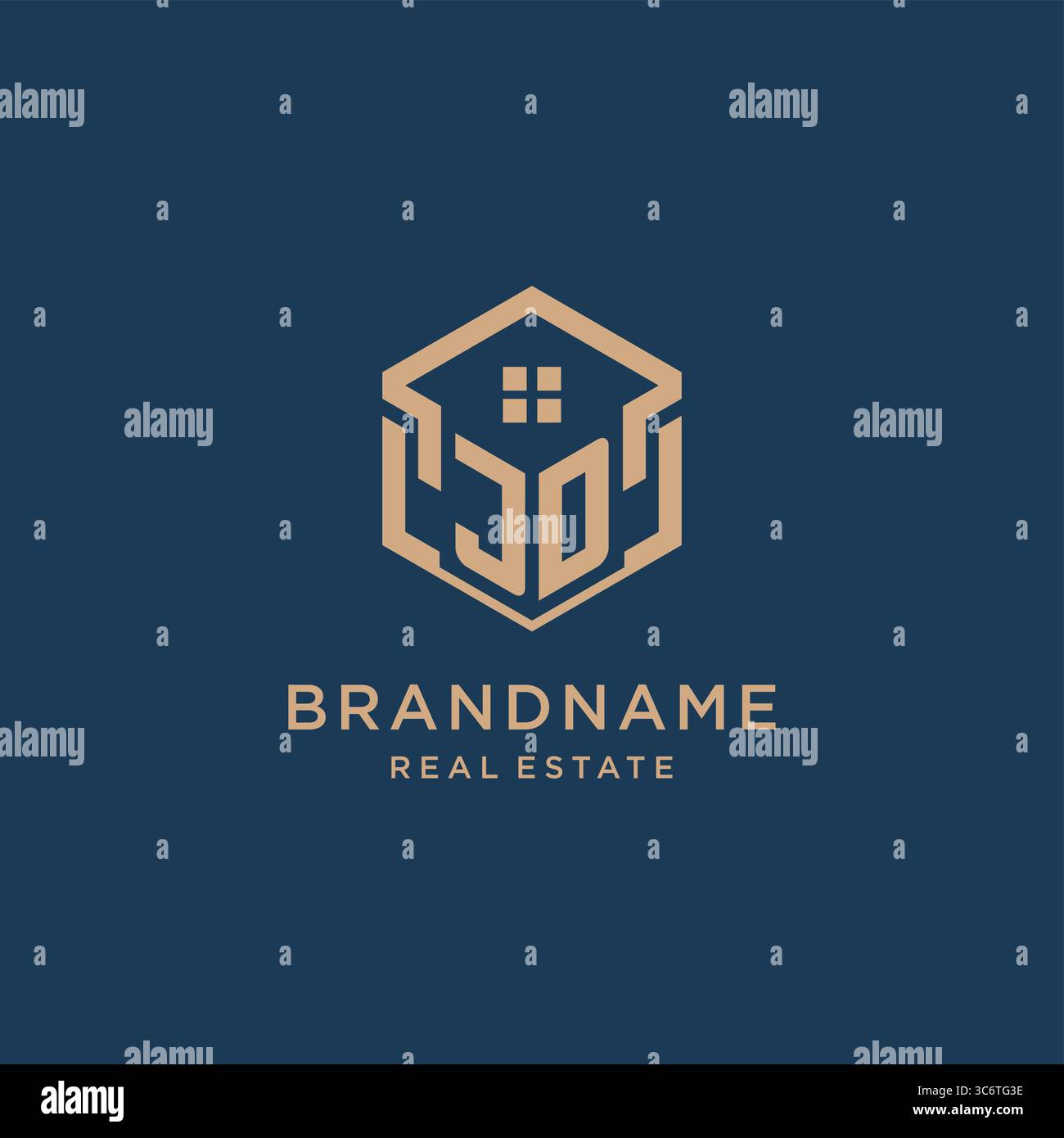 Initial JD hexagonal house roof shape icon logo design vector graphic Stock Vector