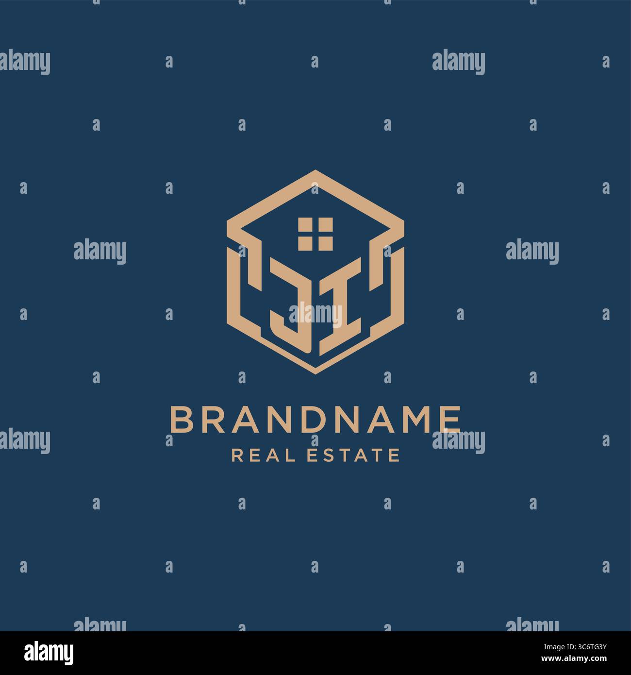Initial JI hexagonal house roof shape icon logo design vector graphic ...