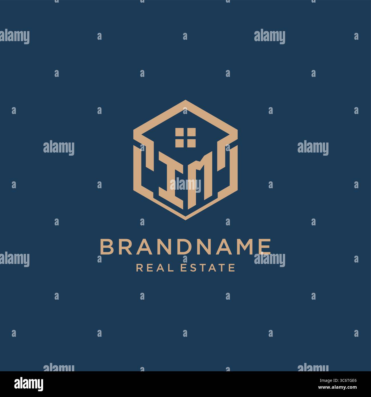 Initial IM hexagonal house roof shape icon logo design vector graphic Stock Vector