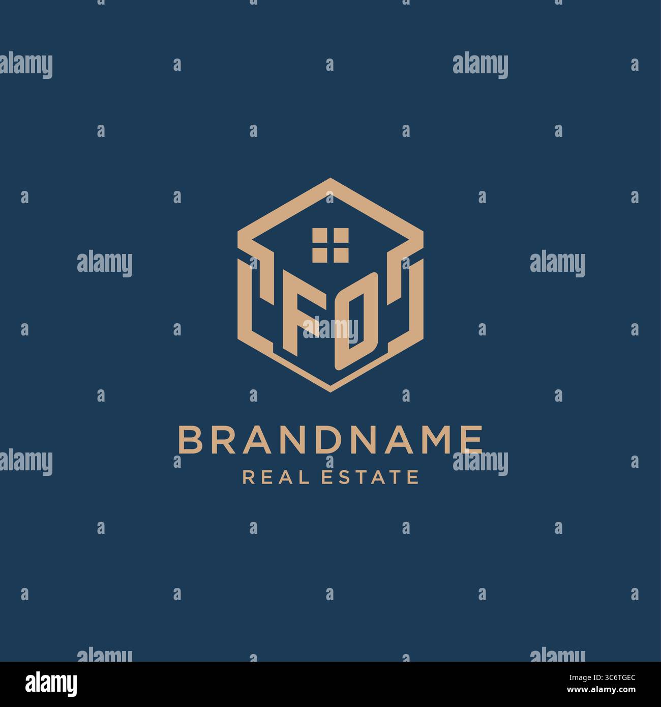Initial FO hexagonal house roof shape icon logo design vector graphic Stock Vector
