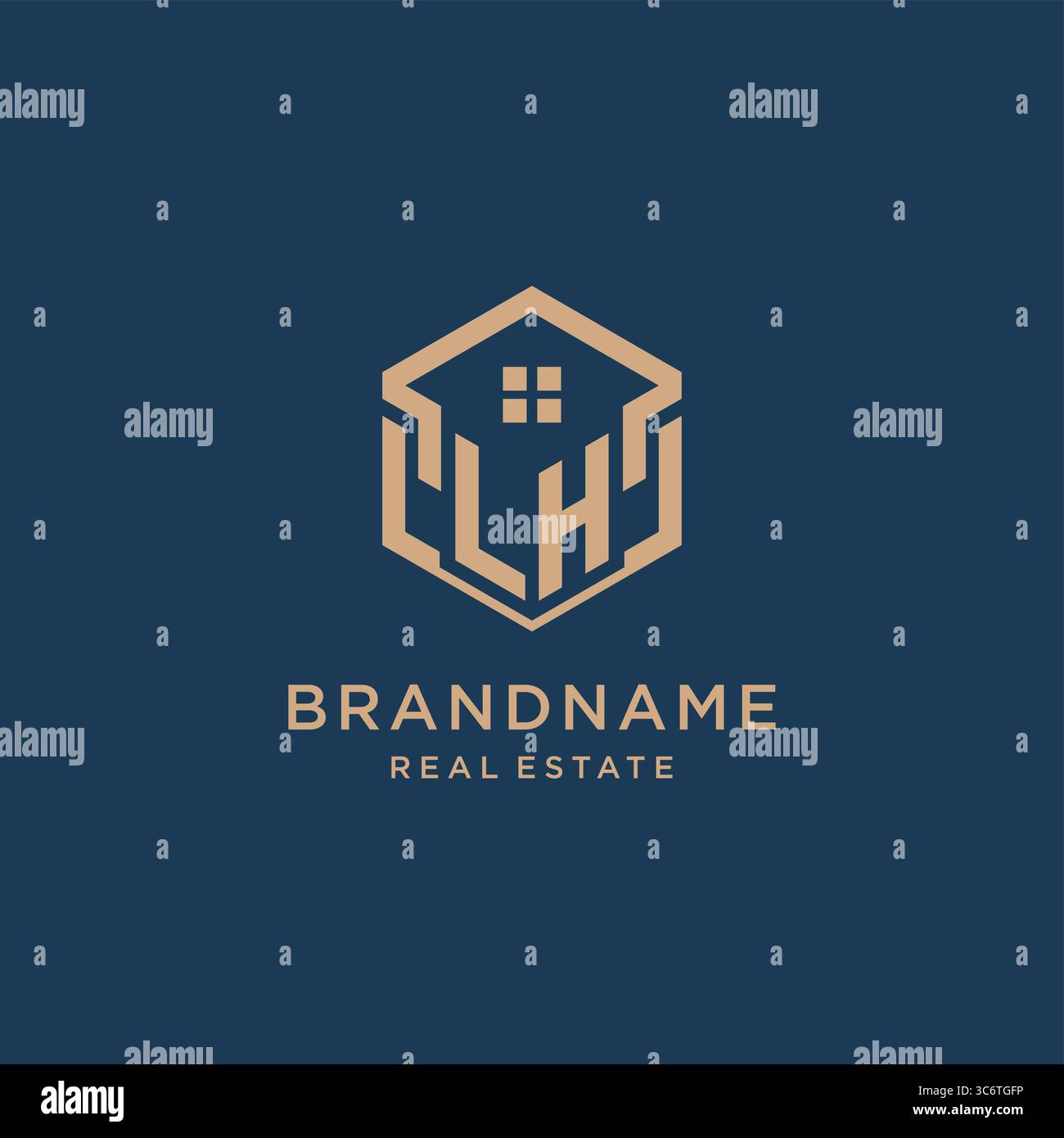 Initial LH hexagonal house roof shape icon logo design vector graphic Stock Vector