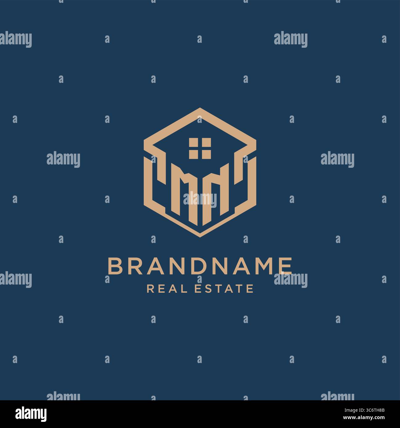 Initial MN hexagonal house roof shape icon logo design vector graphic Stock Vector