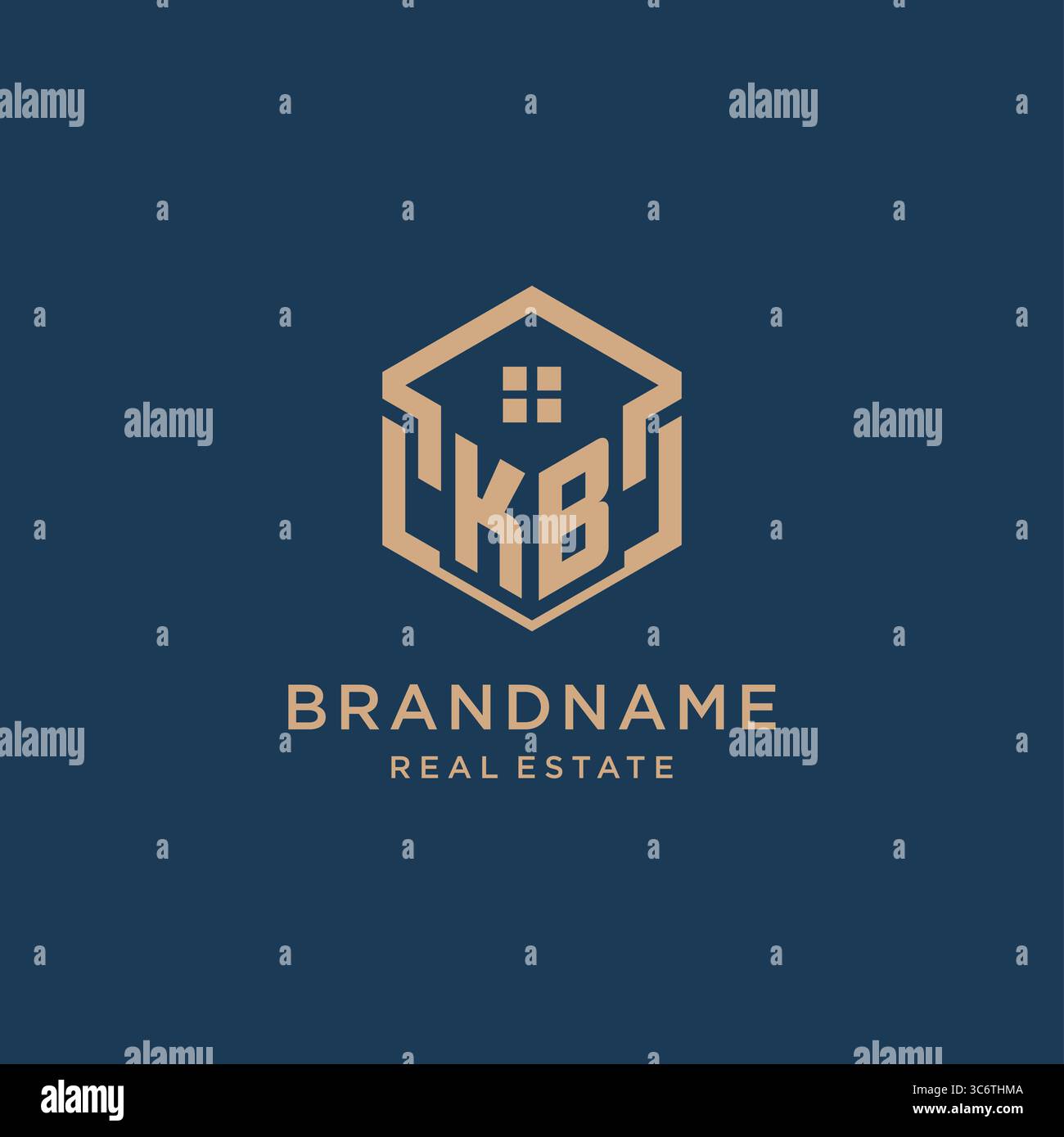 Initial KB hexagonal house roof shape icon logo design vector graphic Stock Vector
