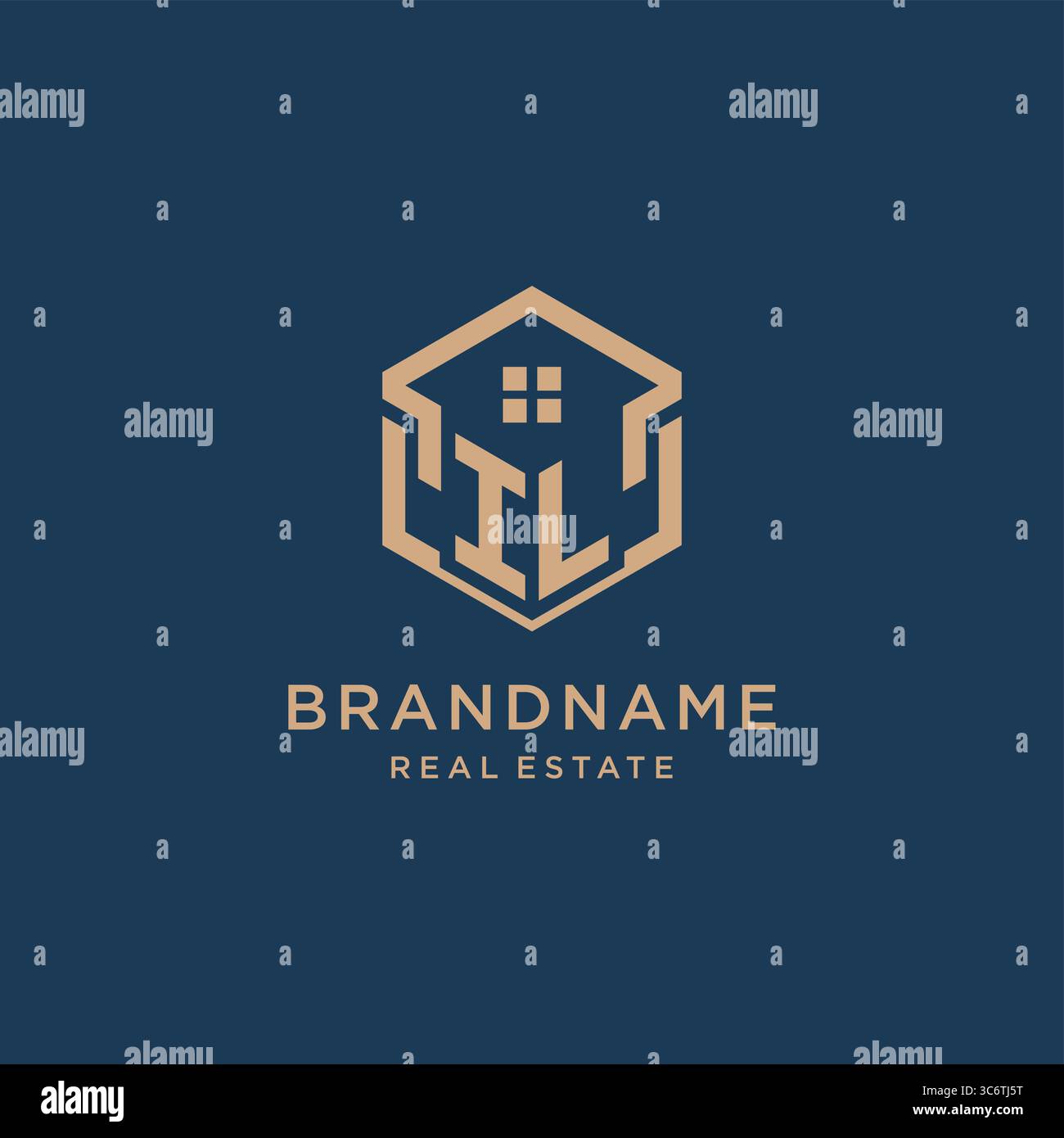 Initial IL hexagonal house roof shape icon logo design vector graphic Stock Vector