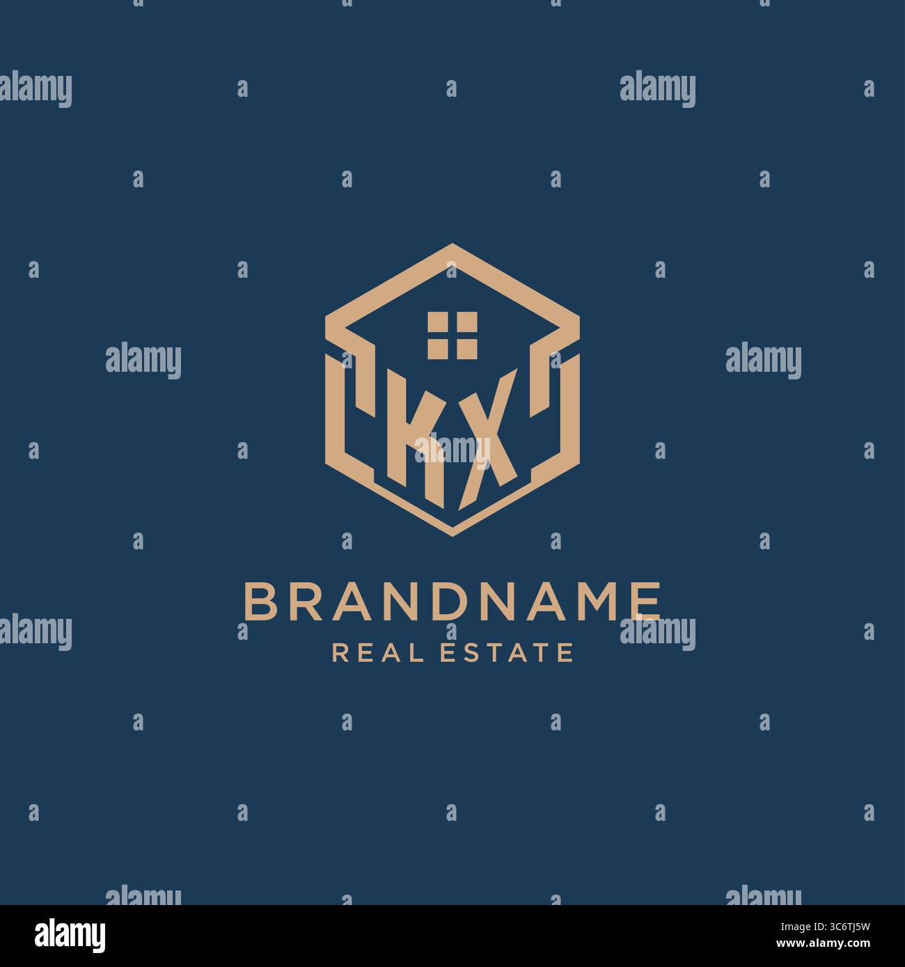 Initial KX hexagonal house roof shape icon logo design vector graphic Stock Vector