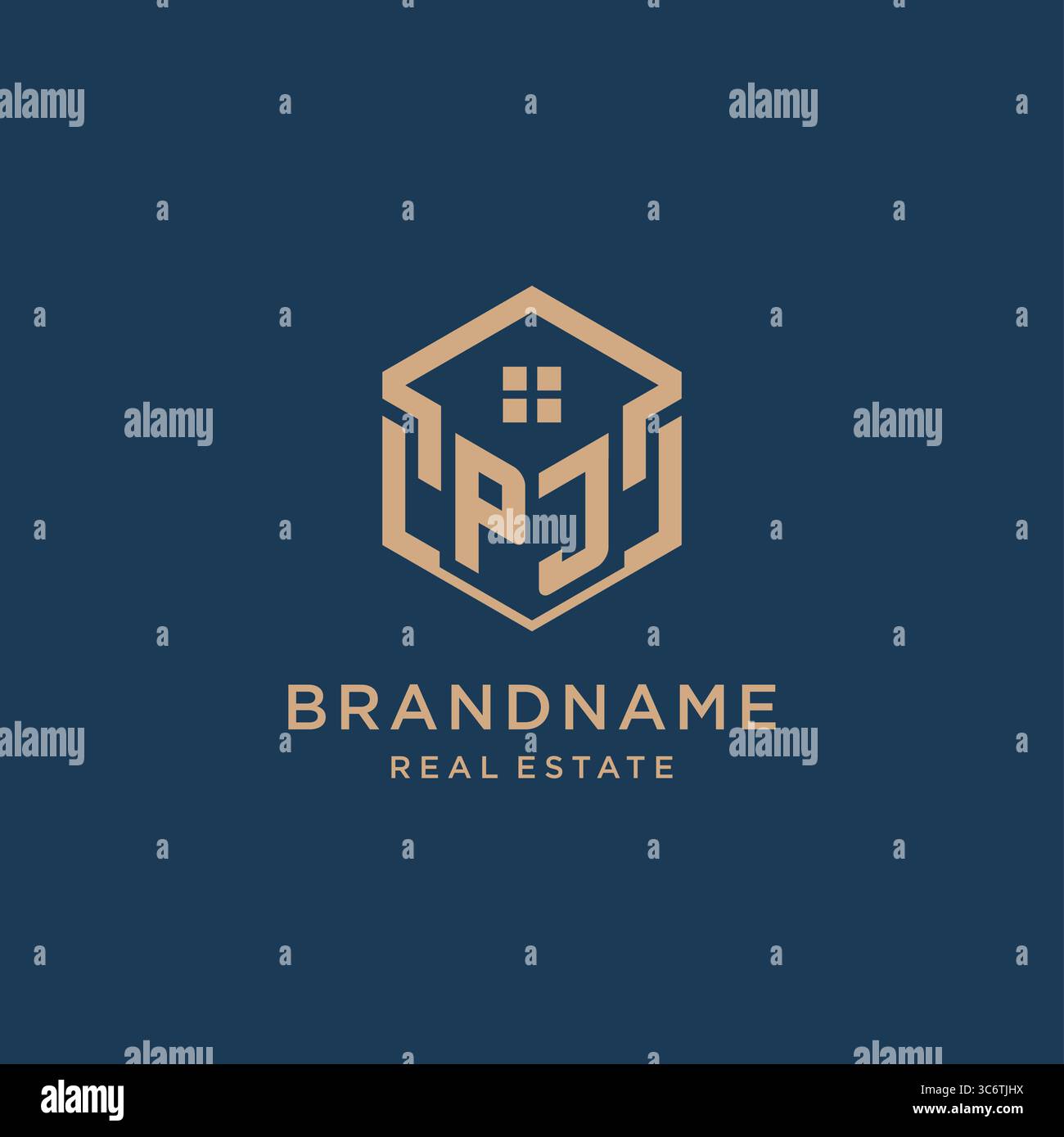 Initial PJ hexagonal house roof shape icon logo design vector graphic Stock Vector