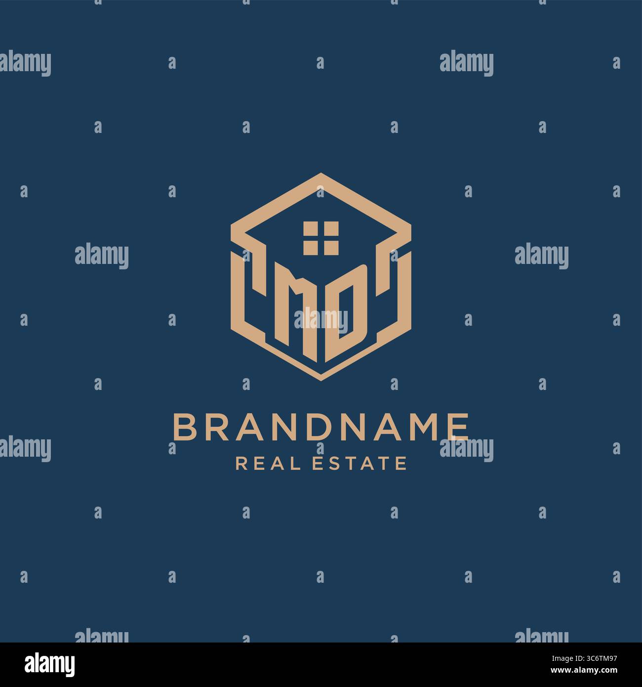 Initial MD hexagonal house roof shape icon logo design vector graphic Stock Vector