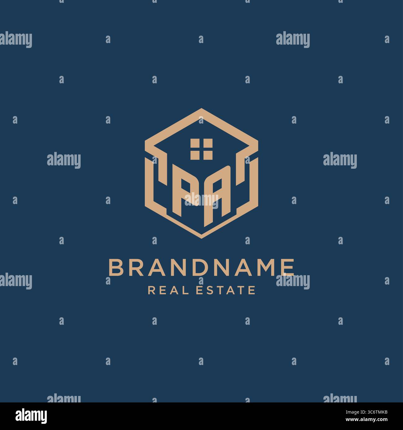 Initial PA hexagonal house roof shape icon logo design vector graphic Stock Vector