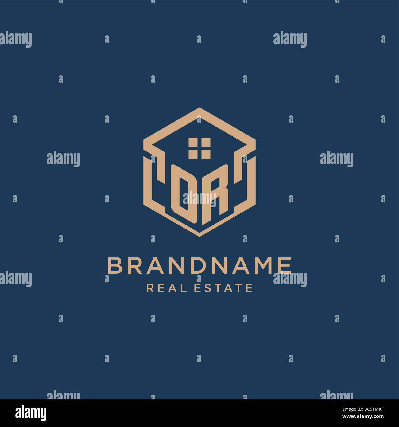 Initial OR hexagonal house roof shape icon logo design vector graphic Stock Vector