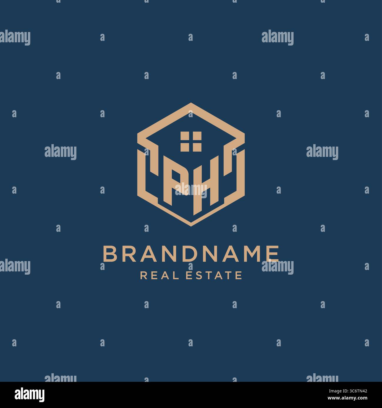 Initial PH hexagonal house roof shape icon logo design vector graphic Stock Vector