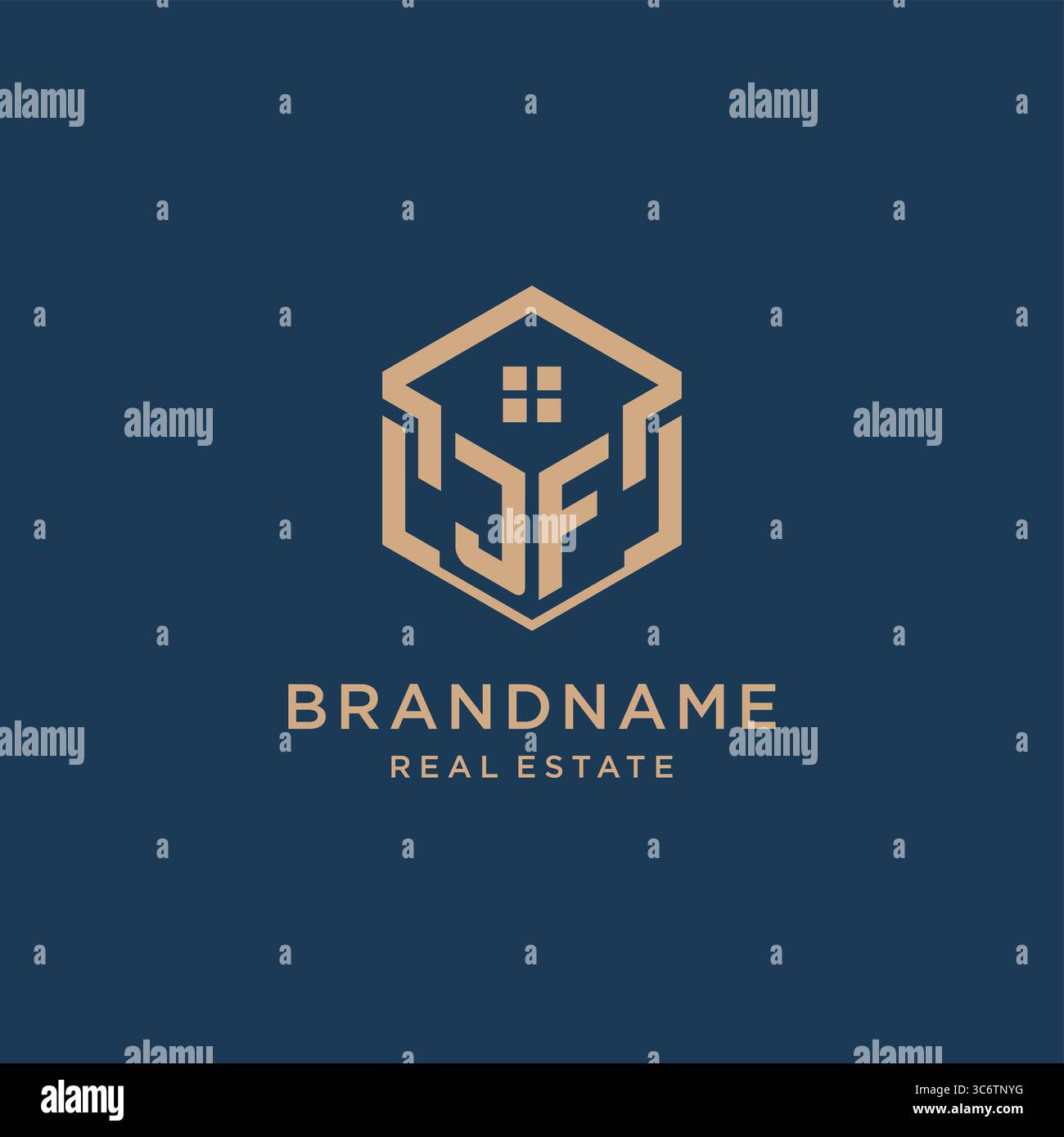 Initial JF hexagonal house roof shape icon logo design vector graphic Stock Vector