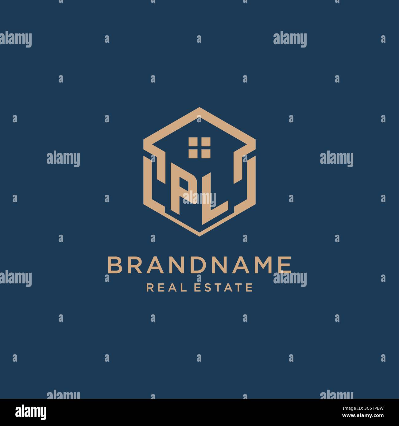 Initial PL hexagonal house roof shape icon logo design vector graphic Stock Vector