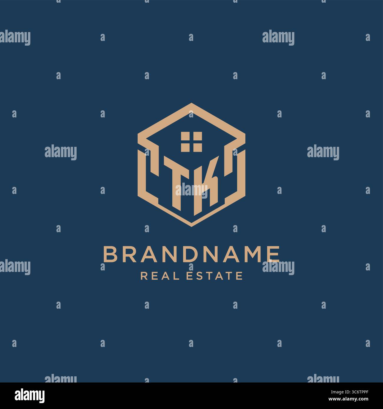 Initial TK hexagonal house roof shape icon logo design vector graphic Stock Vector