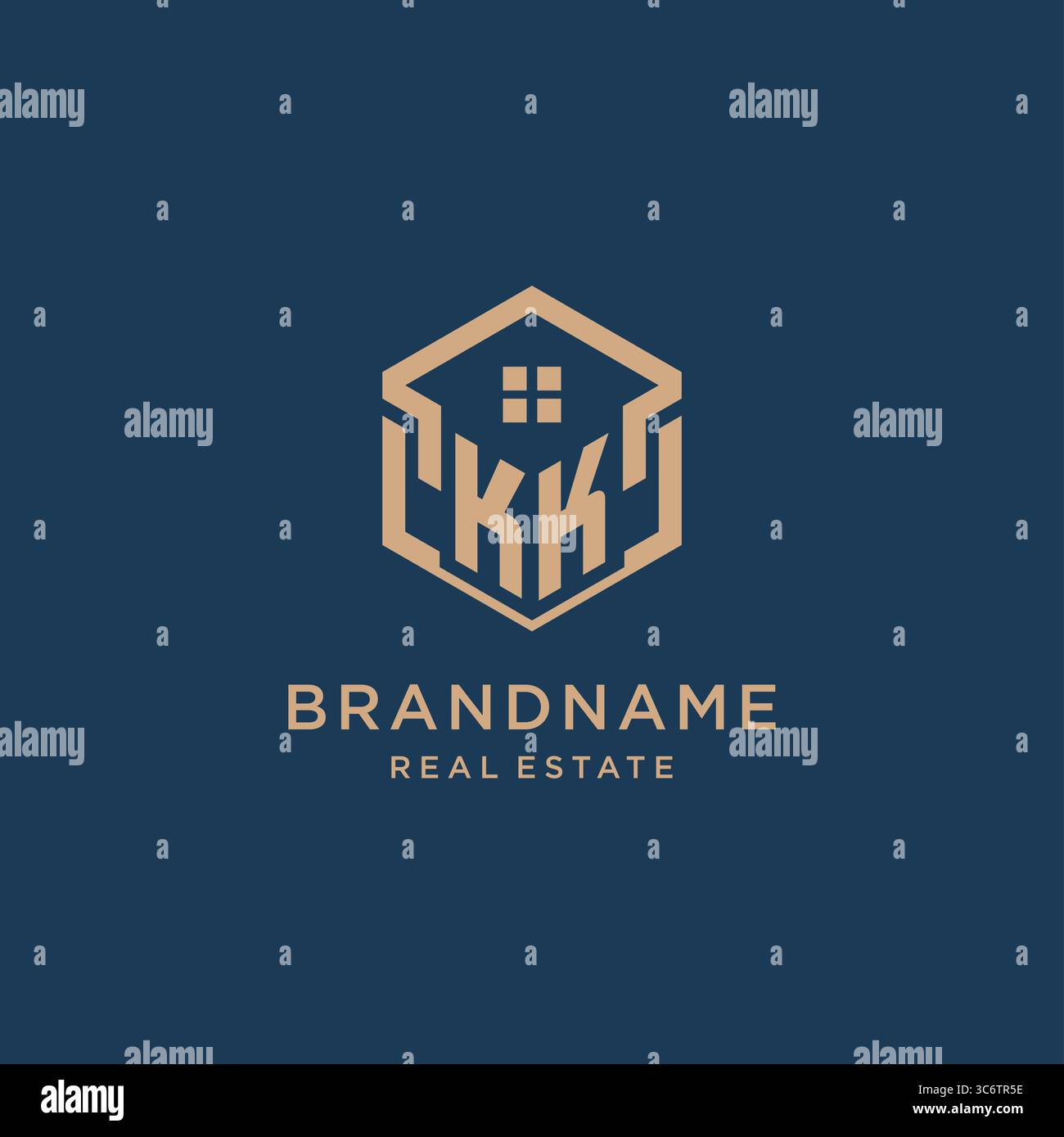 Initial KK hexagonal house roof shape icon logo design vector graphic Stock Vector