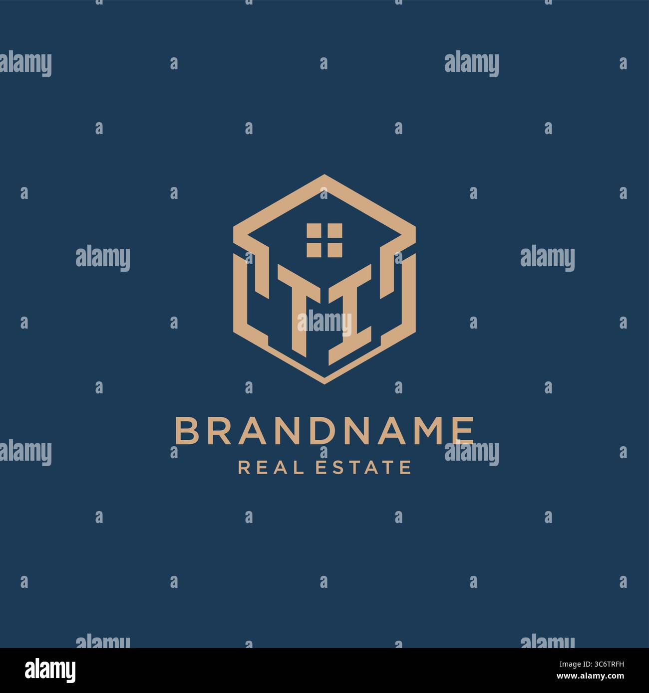 Initial TI hexagonal house roof shape icon logo design vector graphic Stock Vector