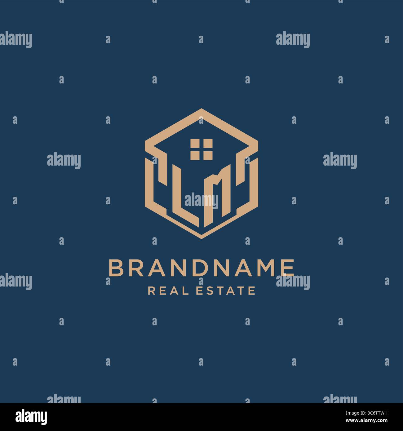 Initial LM hexagonal house roof shape icon logo design vector graphic Stock Vector