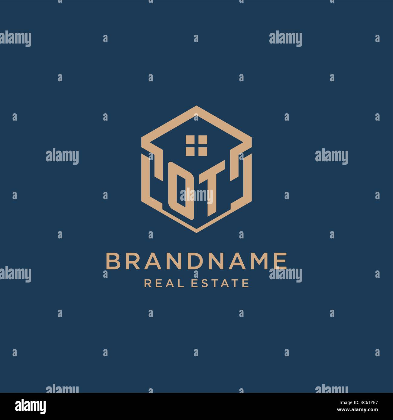Initial OT hexagonal house roof shape icon logo design vector graphic Stock Vector