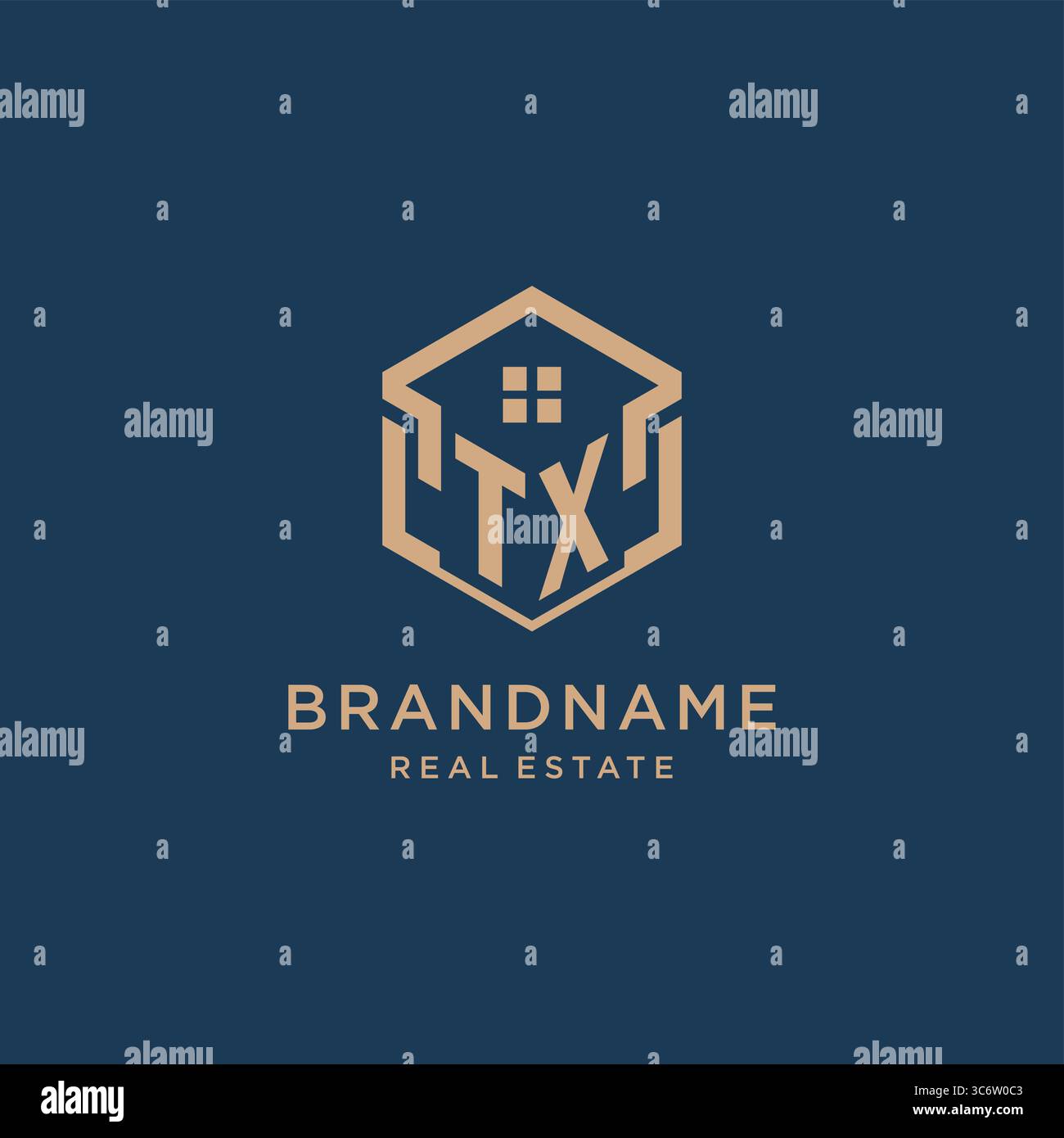 Initial TX hexagonal house roof shape icon logo design vector graphic Stock Vector