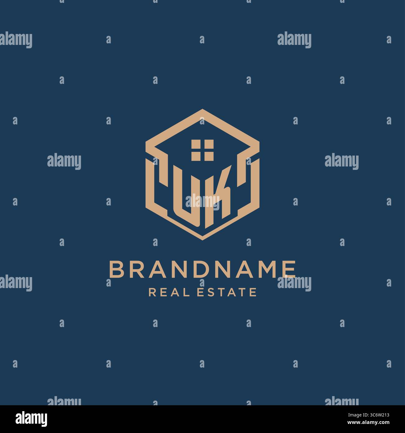 Initial UK hexagonal house roof shape icon logo design vector graphic Stock Vector