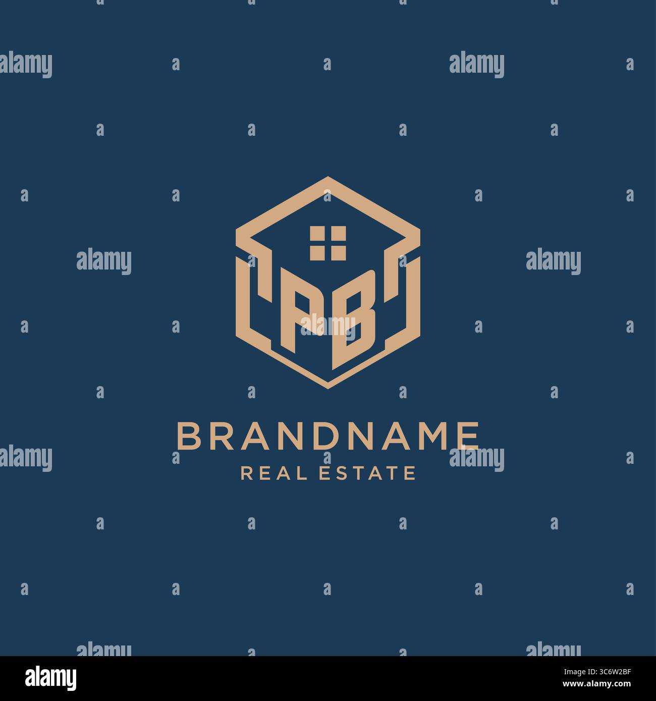 Initial PB hexagonal house roof shape icon logo design vector graphic Stock Vector