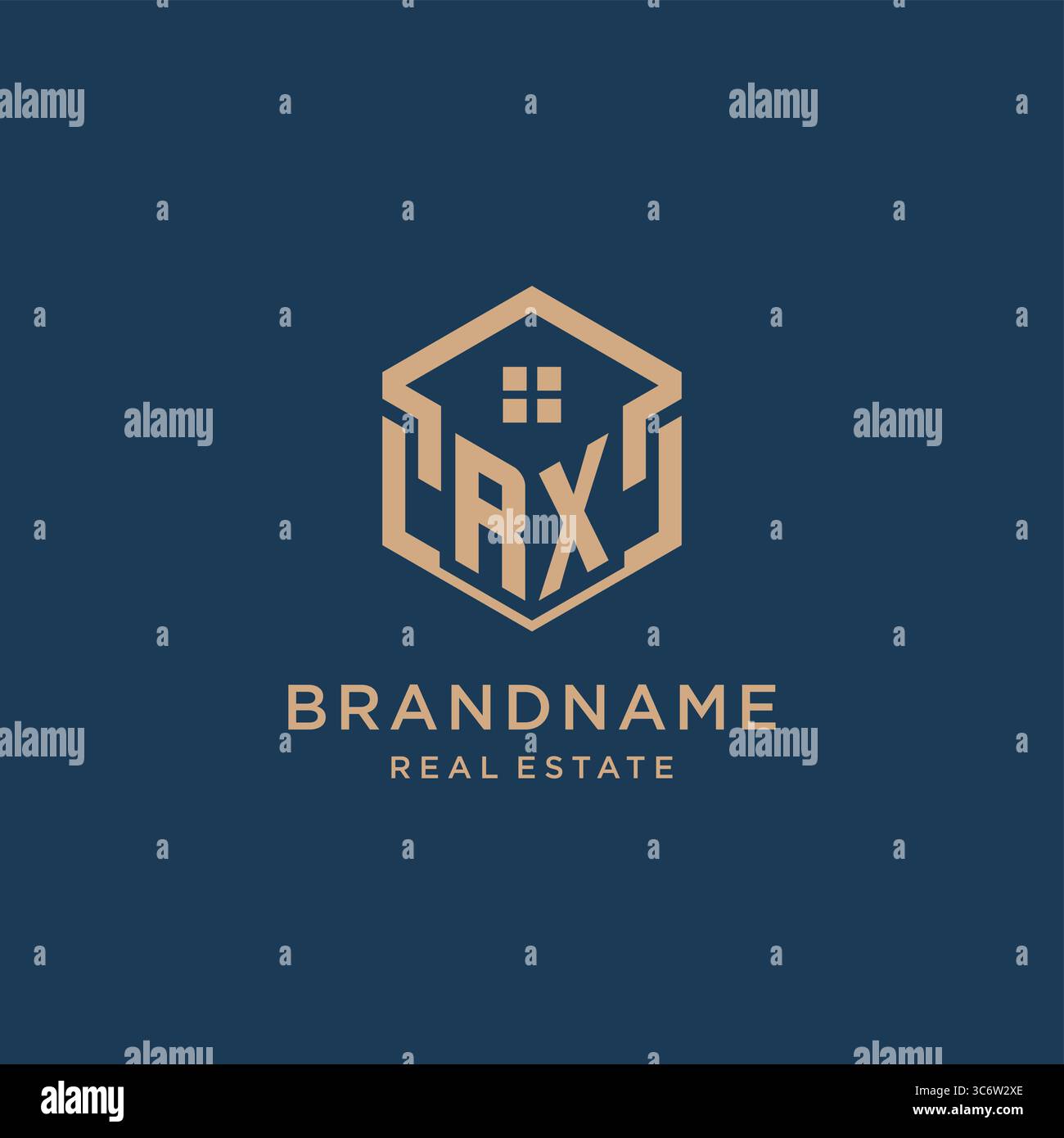 Initial RX hexagonal house roof shape icon logo design vector graphic Stock Vector
