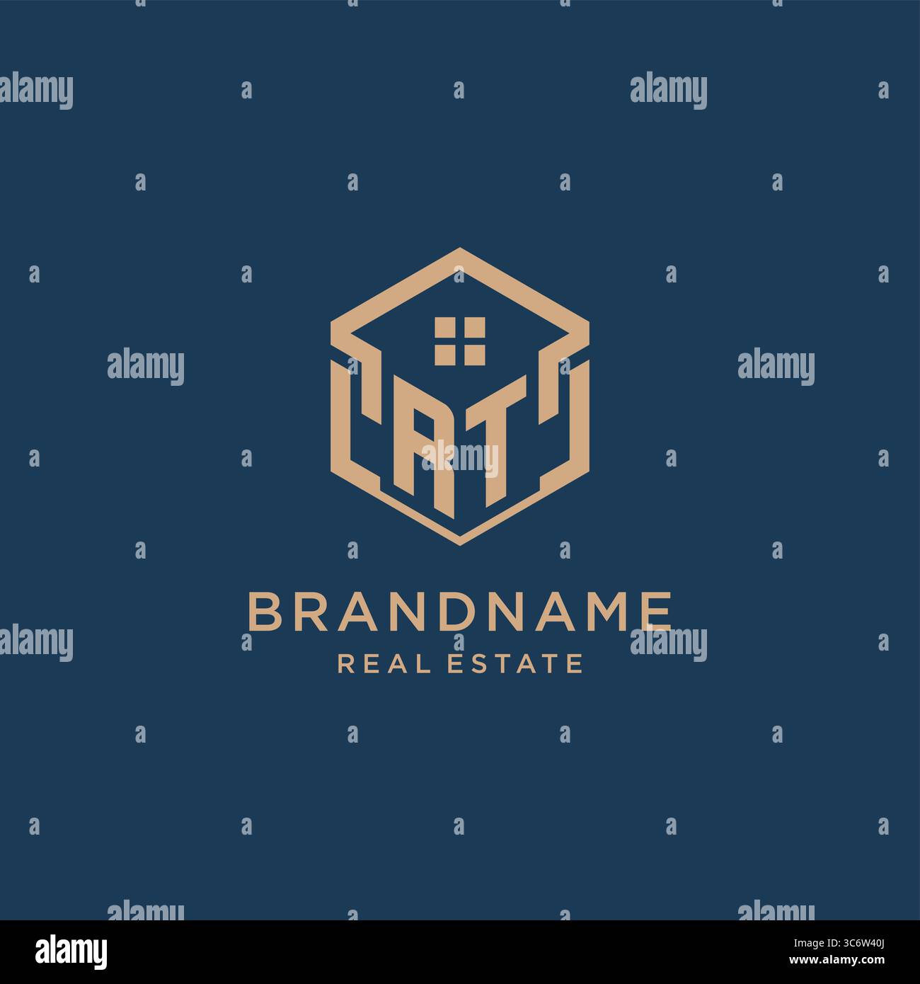 Initial RT hexagonal house roof shape icon logo design vector graphic Stock Vector