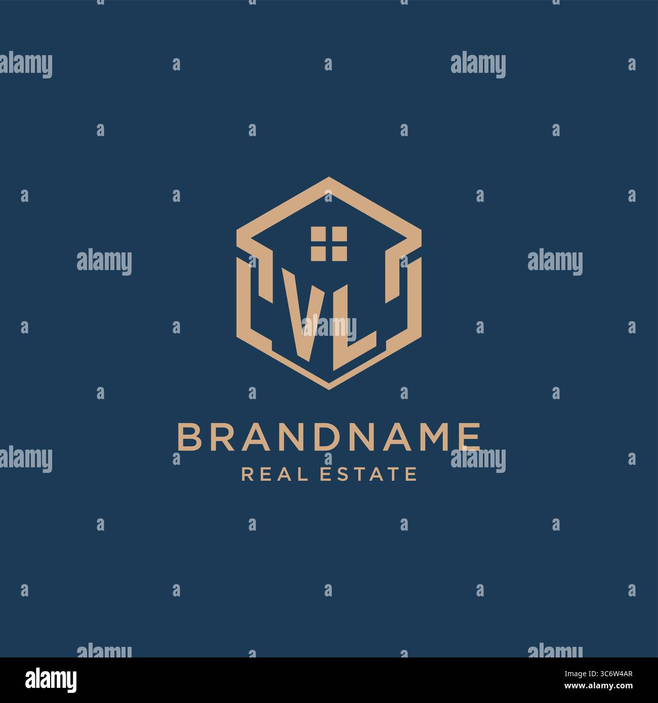 Initial VL hexagonal house roof shape icon logo design vector graphic Stock Vector