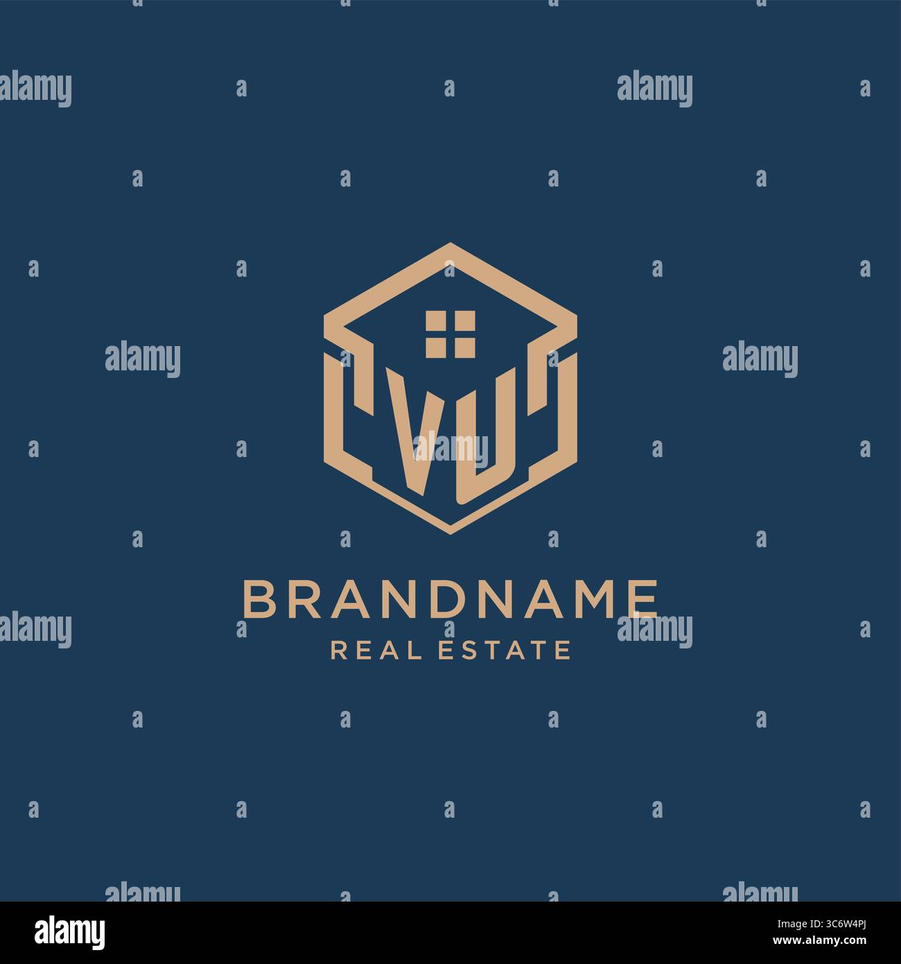 Initial VU hexagonal house roof shape icon logo design vector graphic Stock Vector