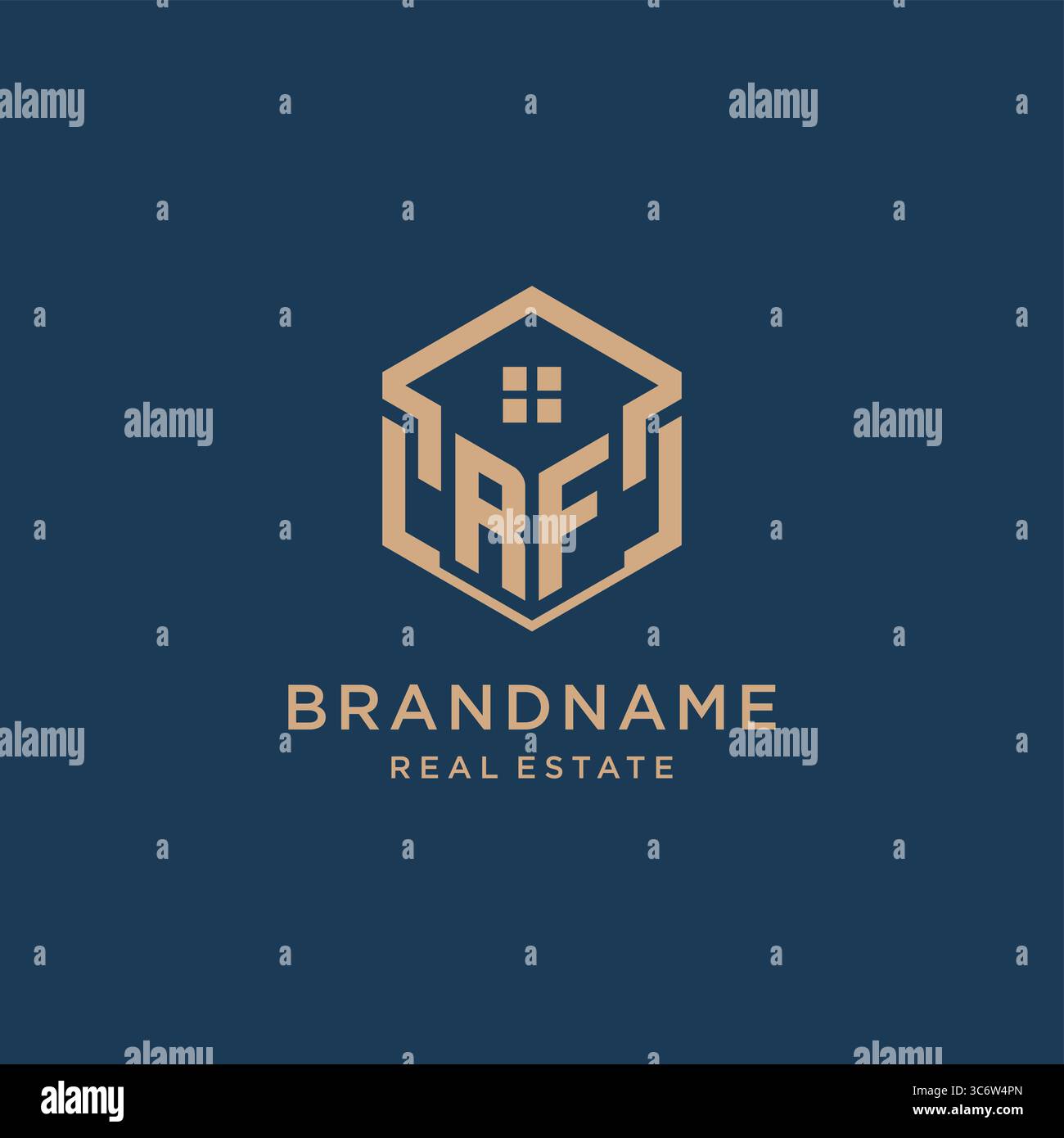 Initial RF hexagonal house roof shape icon logo design vector graphic Stock Vector