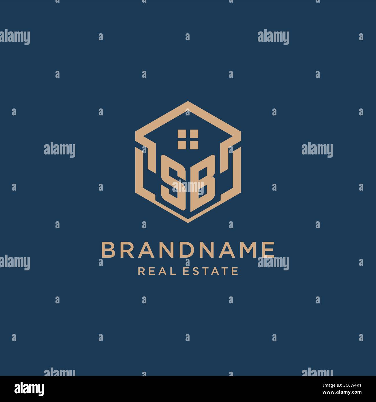 Initial SB hexagonal house roof shape icon logo design vector graphic Stock Vector