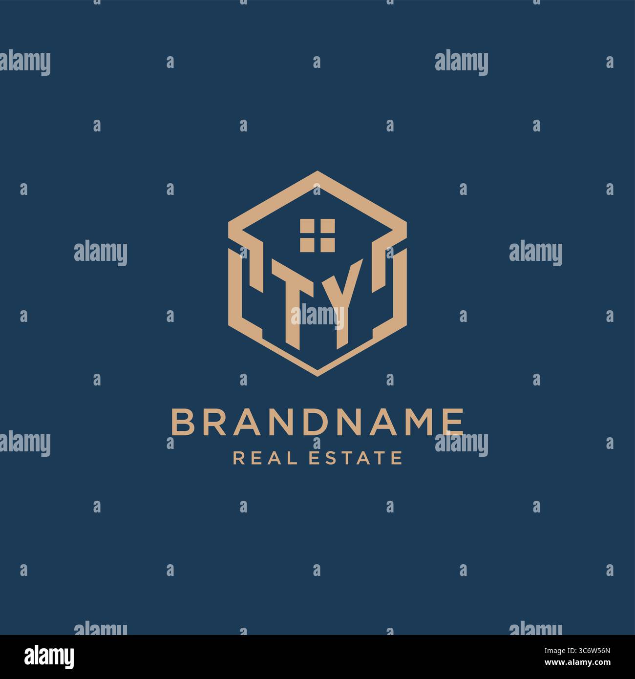 Initial TY hexagonal house roof shape icon logo design vector graphic Stock Vector