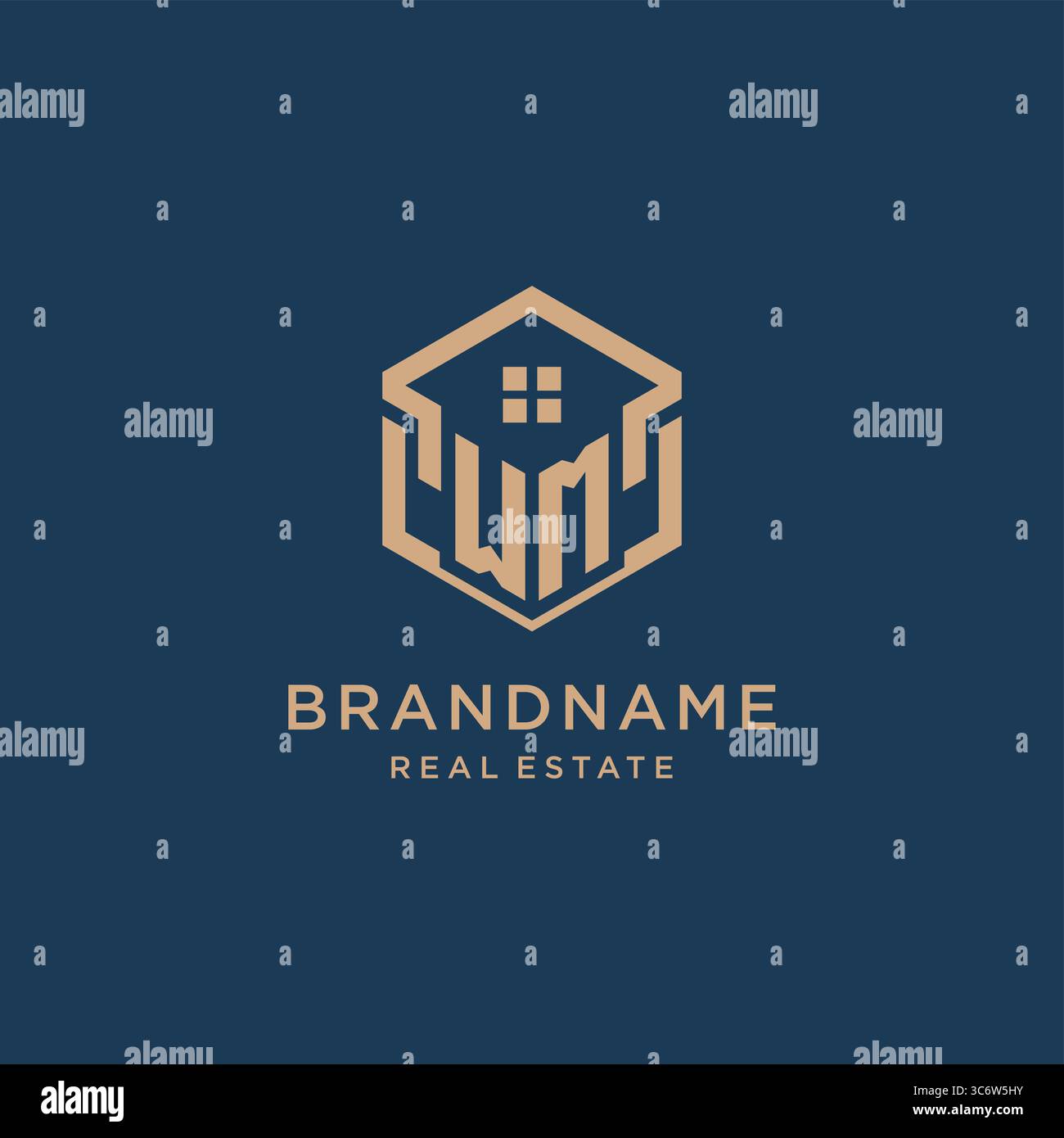 Initial WM hexagonal house roof shape icon logo design vector graphic Stock Vector