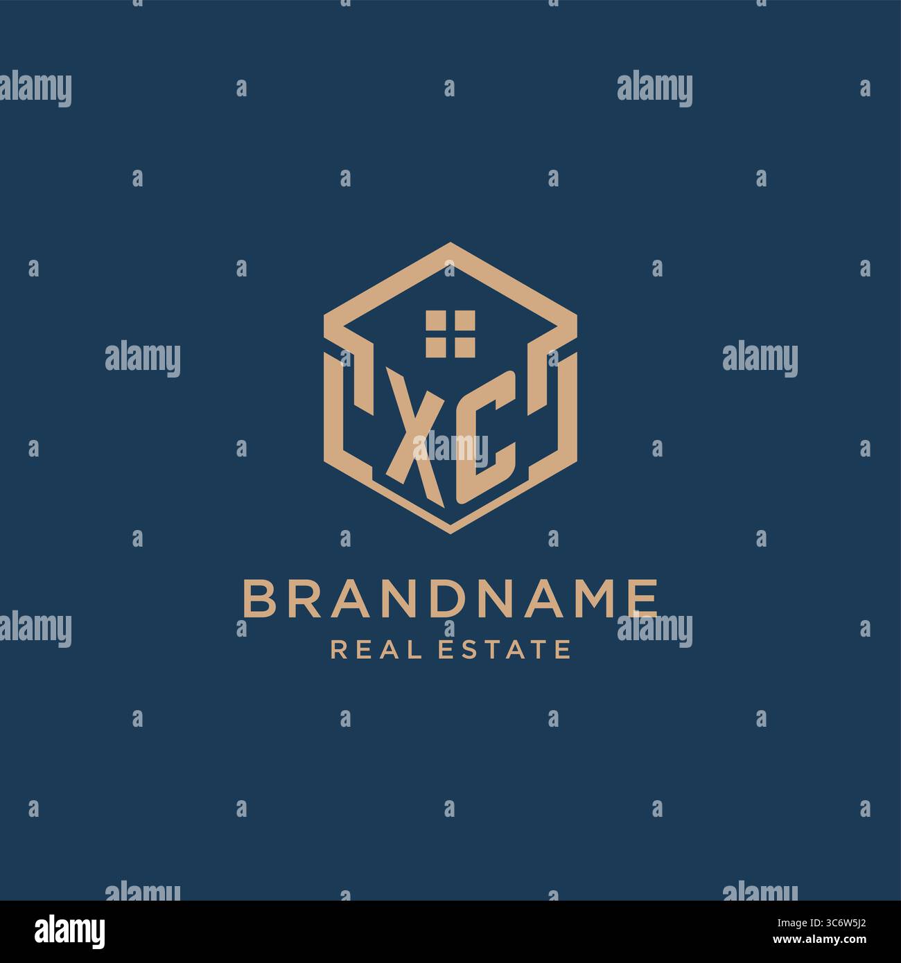 Initial XC hexagonal house roof shape icon logo design vector graphic Stock Vector