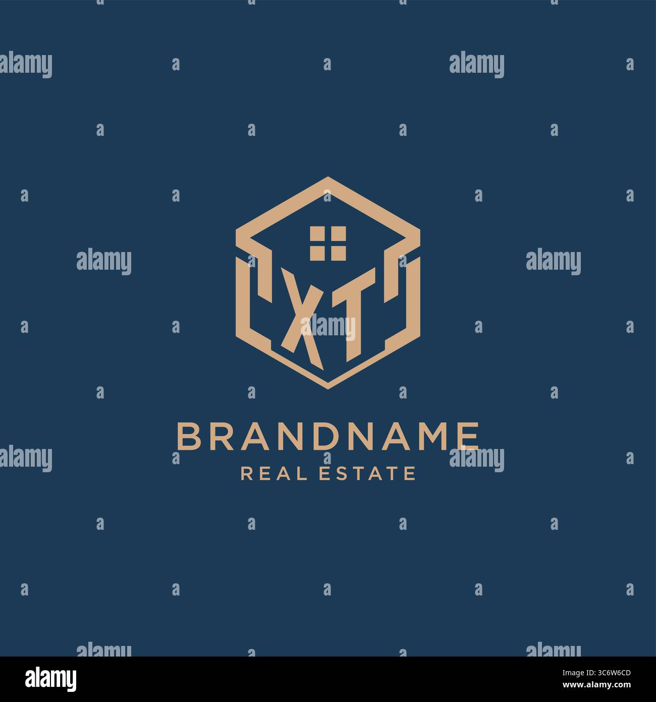 Initial XT hexagonal house roof shape icon logo design vector graphic Stock Vector