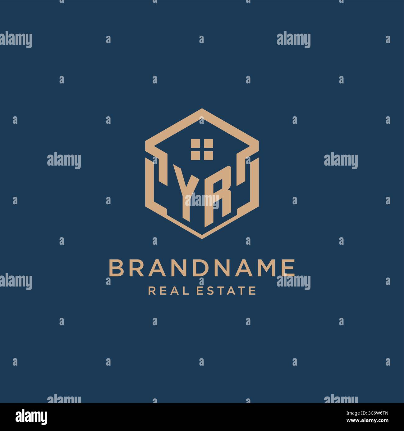 Initial YR hexagonal house roof shape icon logo design vector graphic Stock Vector