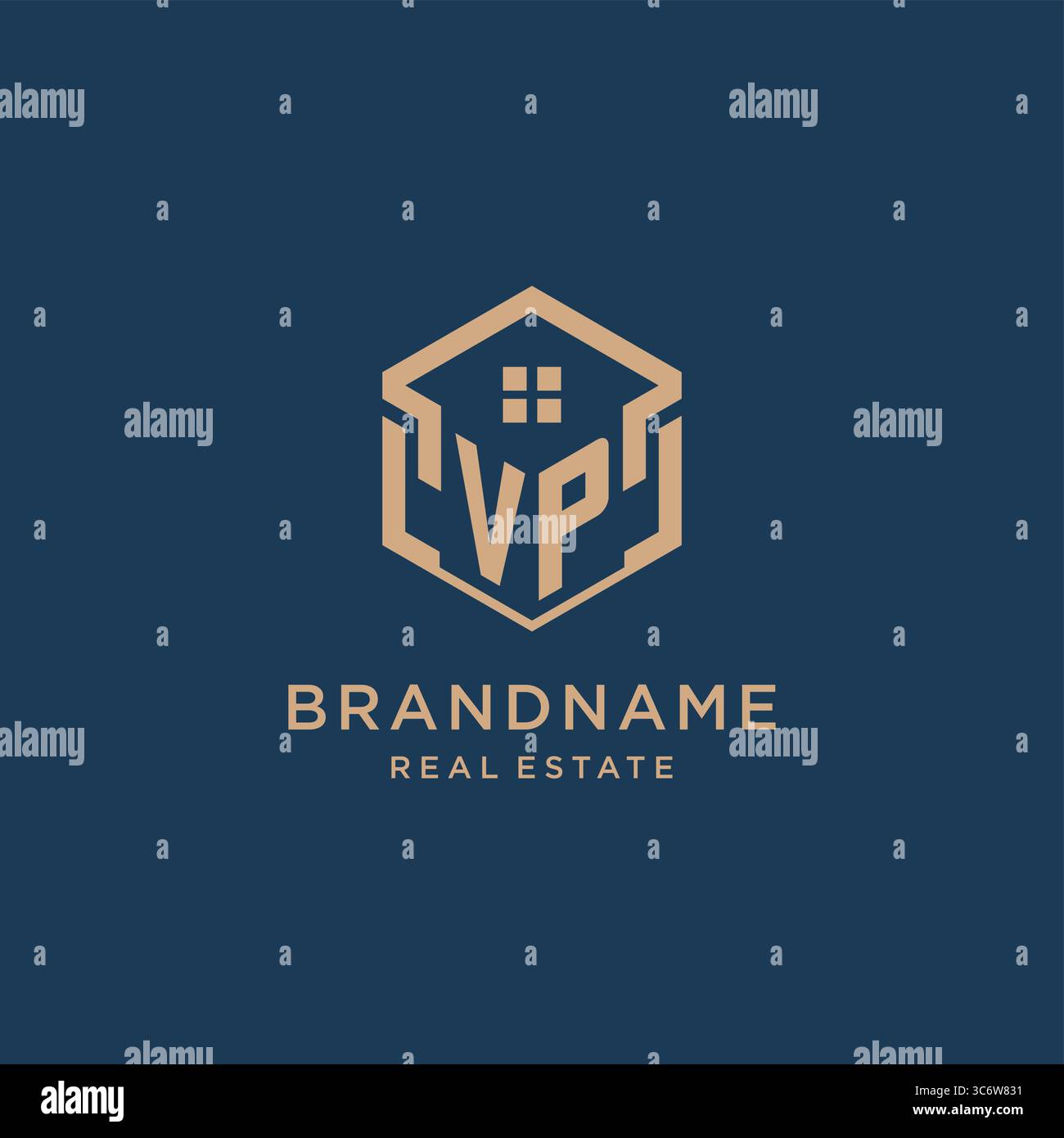 Initial VP hexagonal house roof shape icon logo design vector graphic Stock Vector