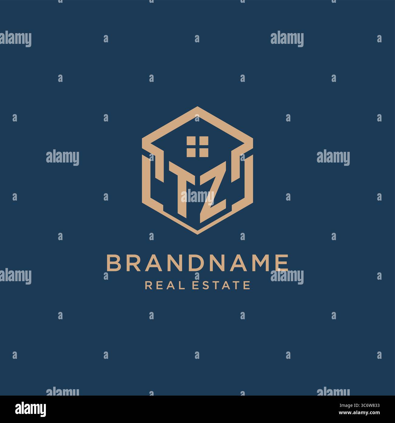Initial TZ hexagonal house roof shape icon logo design vector graphic Stock Vector