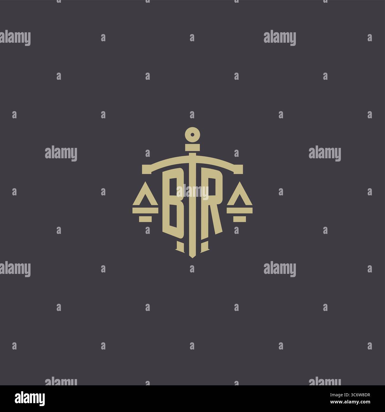 Initial BR logo for law office and attorney with creative scale and sword icon design vector graphic vector graphic Stock Vector