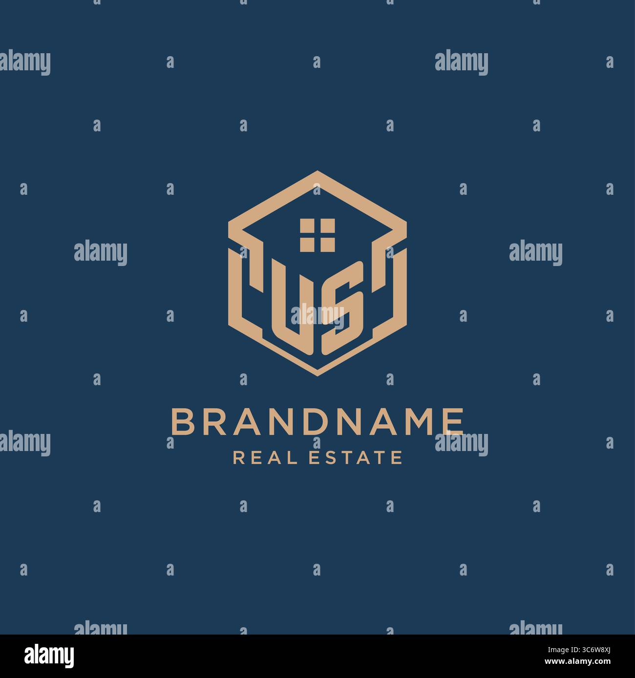 Initial US hexagonal house roof shape icon logo design vector graphic Stock Vector