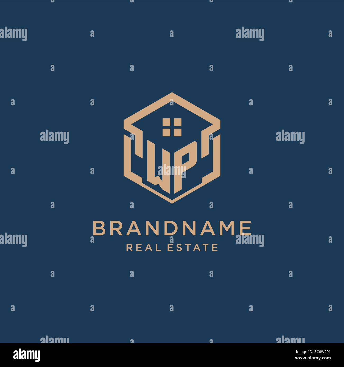 Initial WP hexagonal house roof shape icon logo design vector graphic Stock Vector