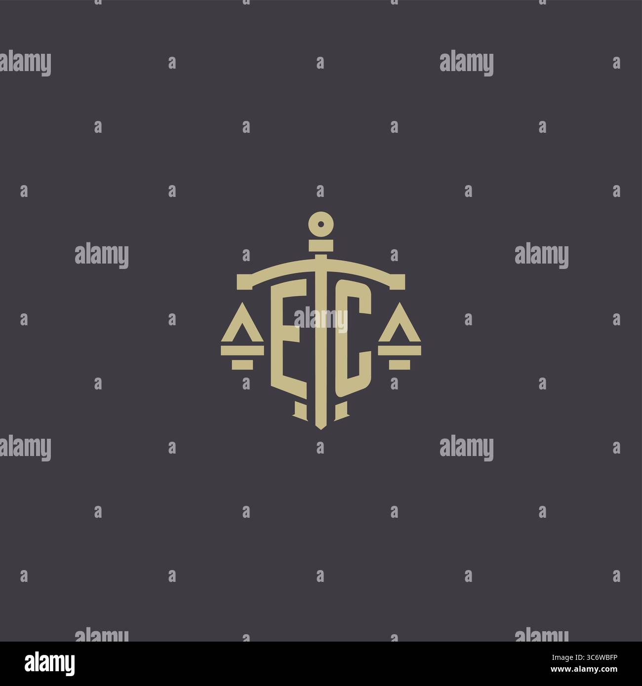 Initial EC logo for law office and attorney with creative scale and sword icon design vector graphic vector graphic Stock Vector