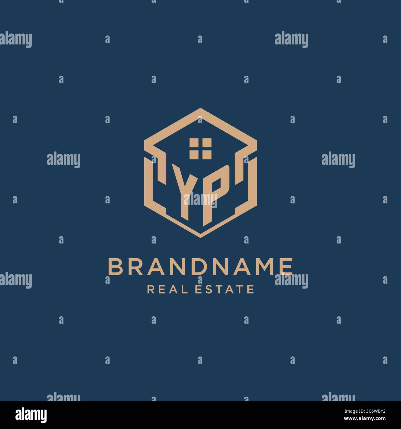 Initial YP hexagonal house roof shape icon logo design vector graphic Stock Vector