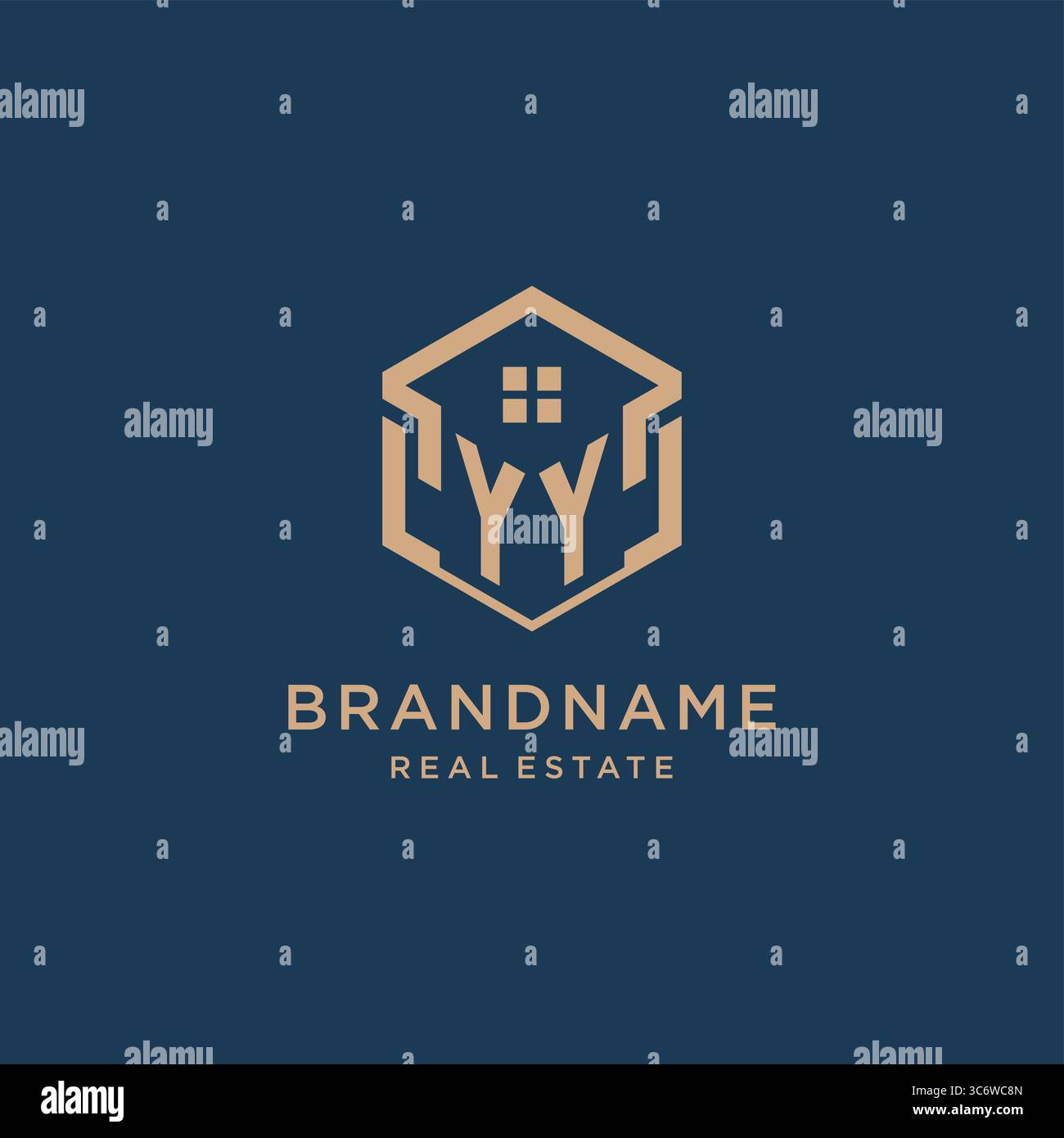 Initial YY hexagonal house roof shape icon logo design vector graphic Stock Vector