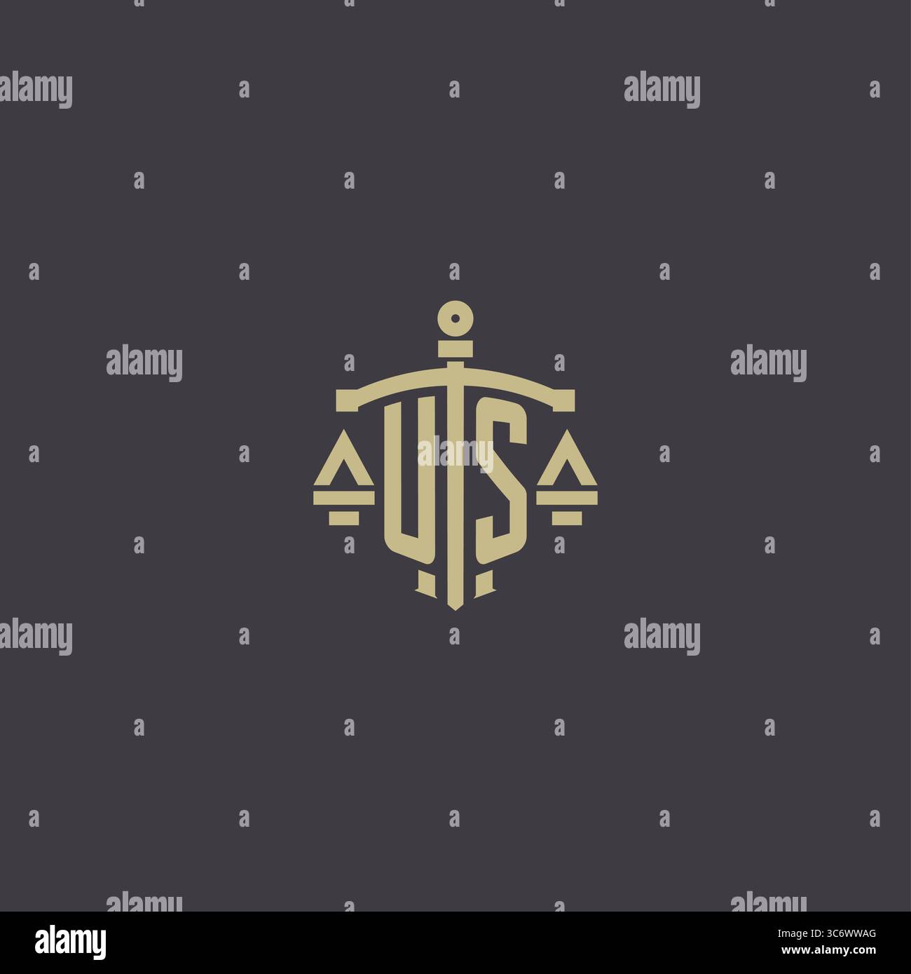 Initial US logo for law office and attorney with creative scale and sword icon design vector graphic vector graphic Stock Vector