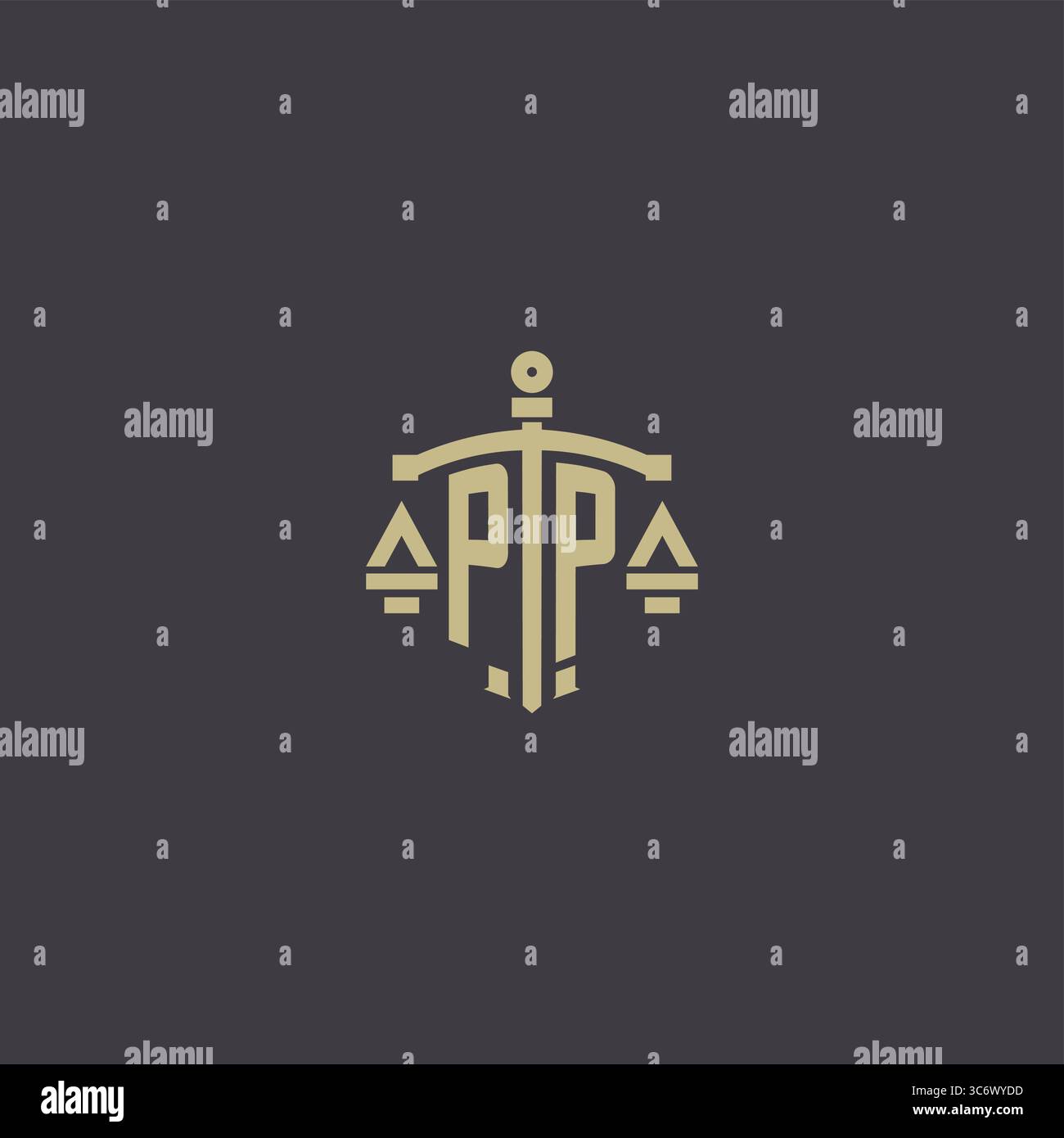 Initial PP logo for law office and attorney with creative scale and sword icon design vector graphic vector graphic Stock Vector