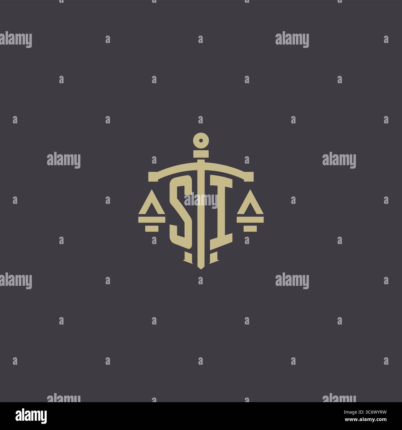 Initial SI logo for law office and attorney with creative scale and sword icon design vector graphic vector graphic Stock Vector